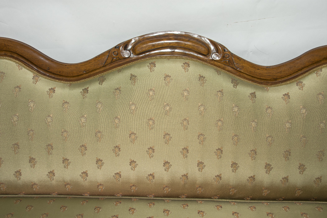 Victorian Oak Frame Camelback Sofa