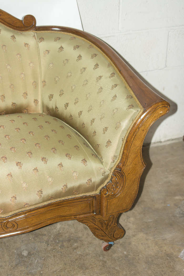 Victorian Oak Frame Camelback Sofa