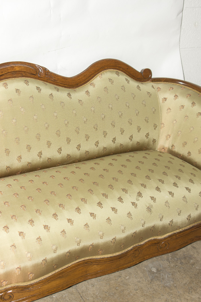 Victorian Oak Frame Camelback Sofa