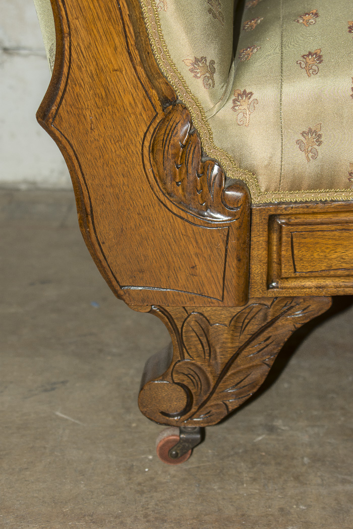 Victorian Oak Frame Camelback Sofa