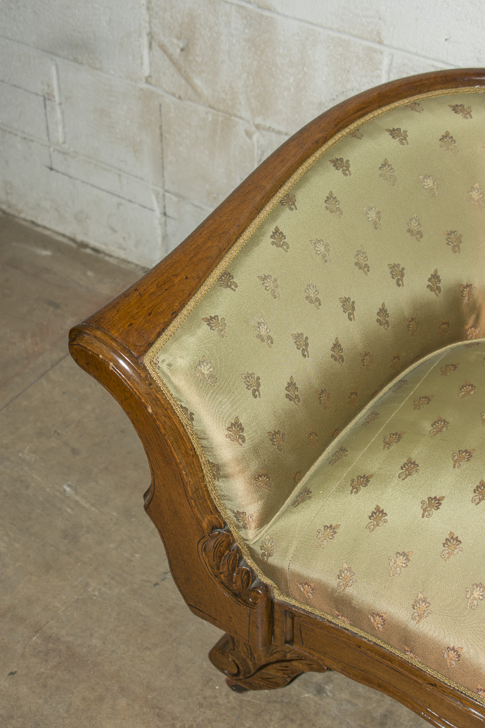 Victorian Oak Frame Camelback Sofa