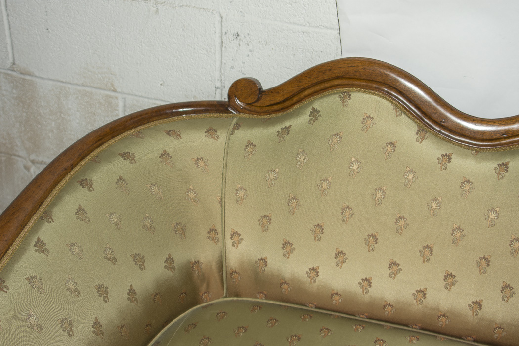 Victorian Oak Frame Camelback Sofa