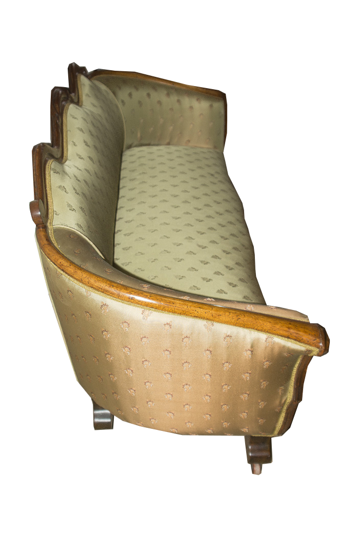 Victorian Oak Frame Camelback Sofa