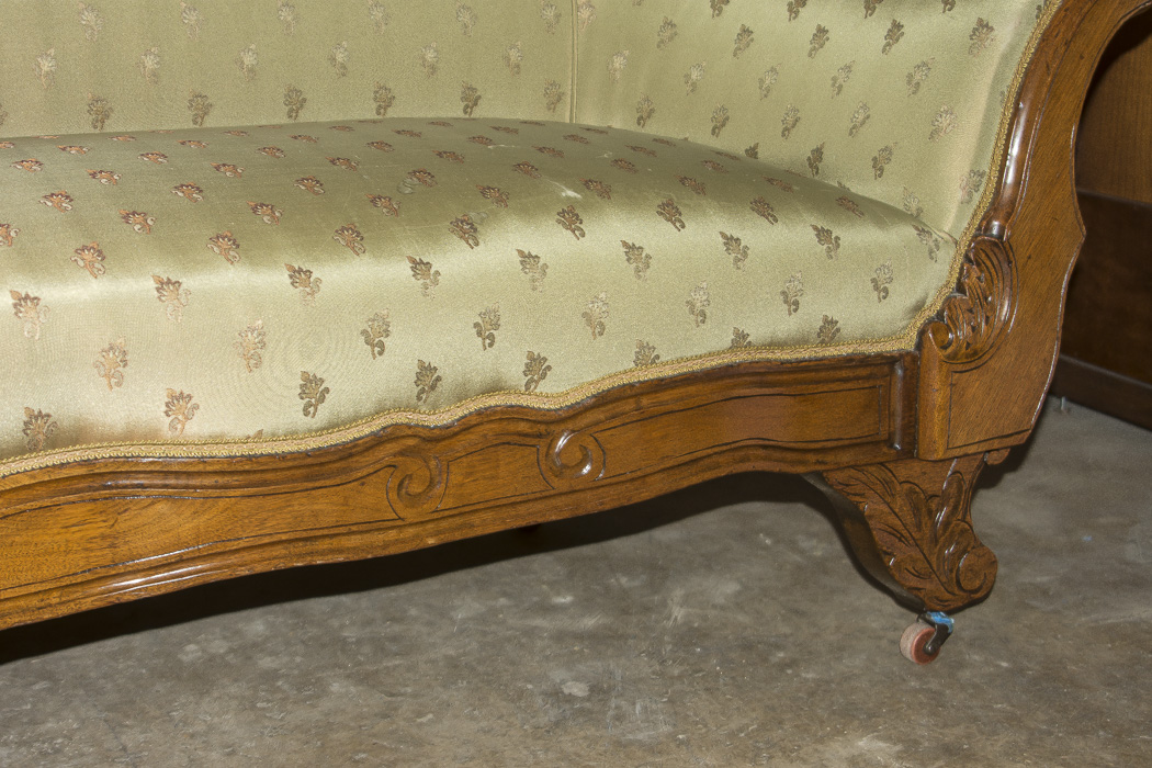 Victorian Oak Frame Camelback Sofa