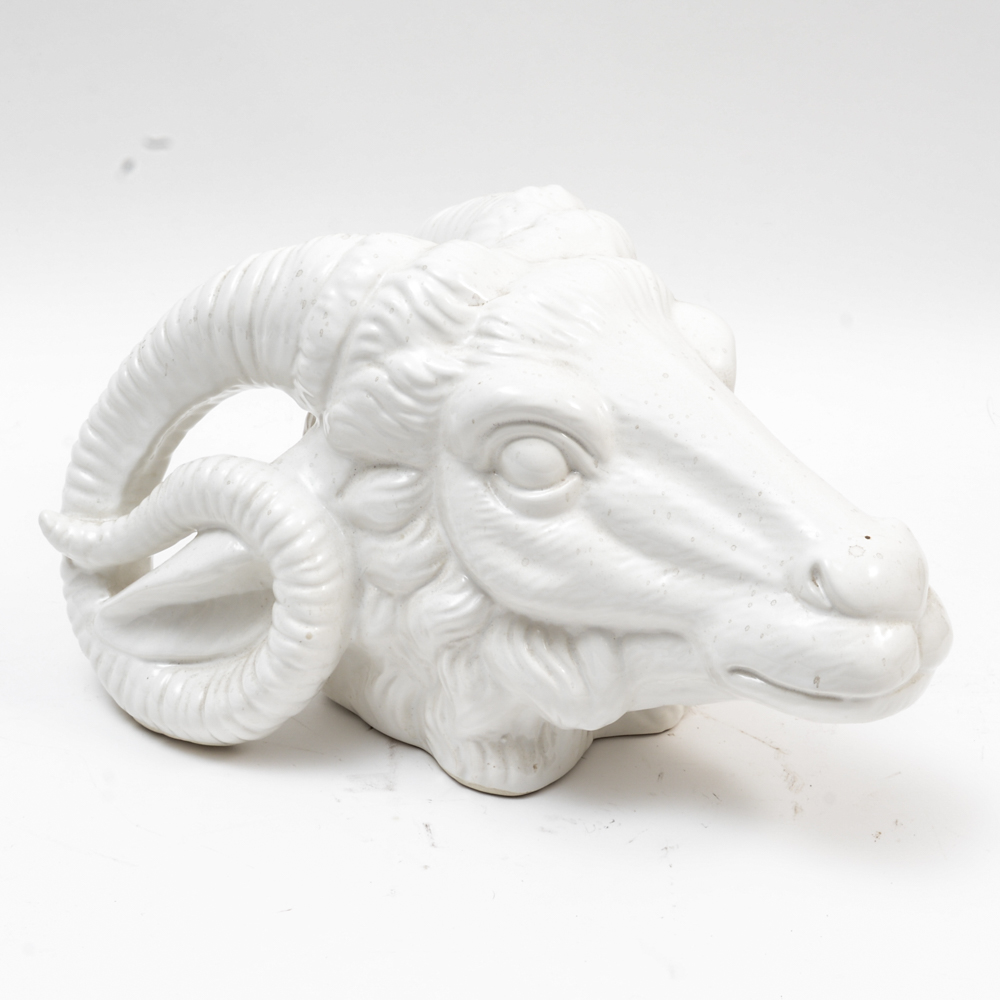 Porcelain Ram Head Sculpture