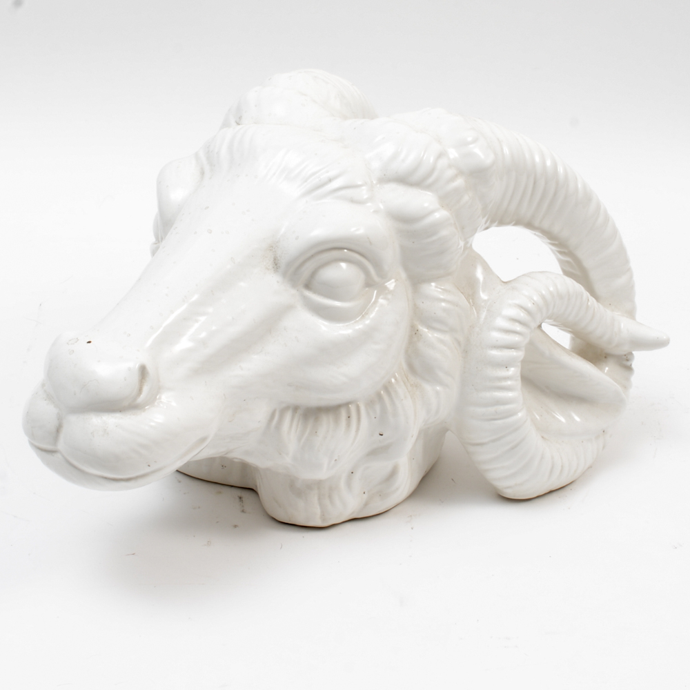 Porcelain Ram Head Sculpture