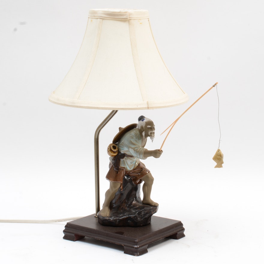 Chinese Shiwan Ware Fisherman Table Lamp