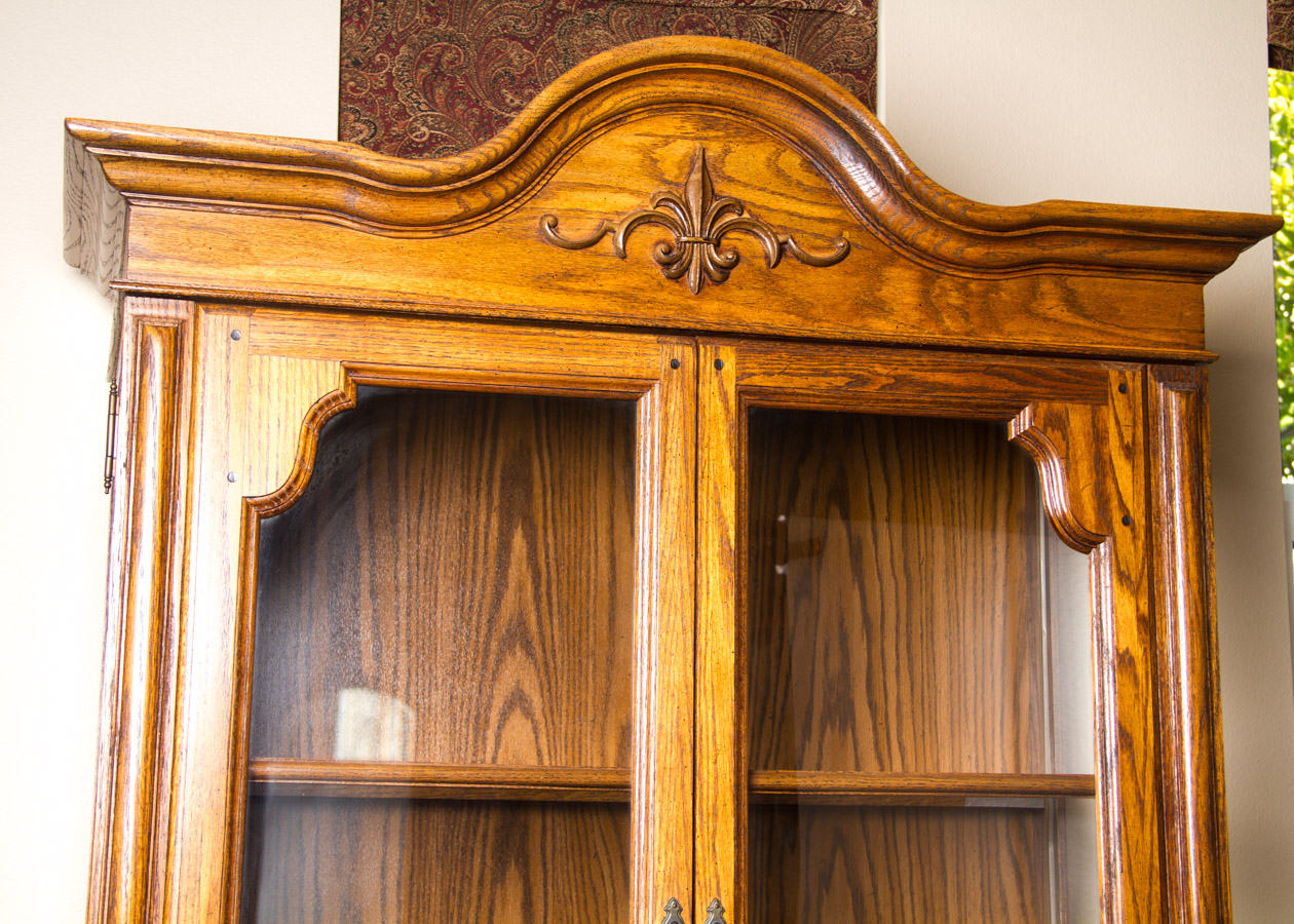 French Provincial Style Oak China Cabinet