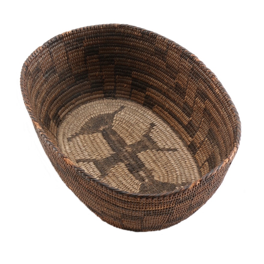 Circa 1900 Pima Native American Coiled Oval Basket