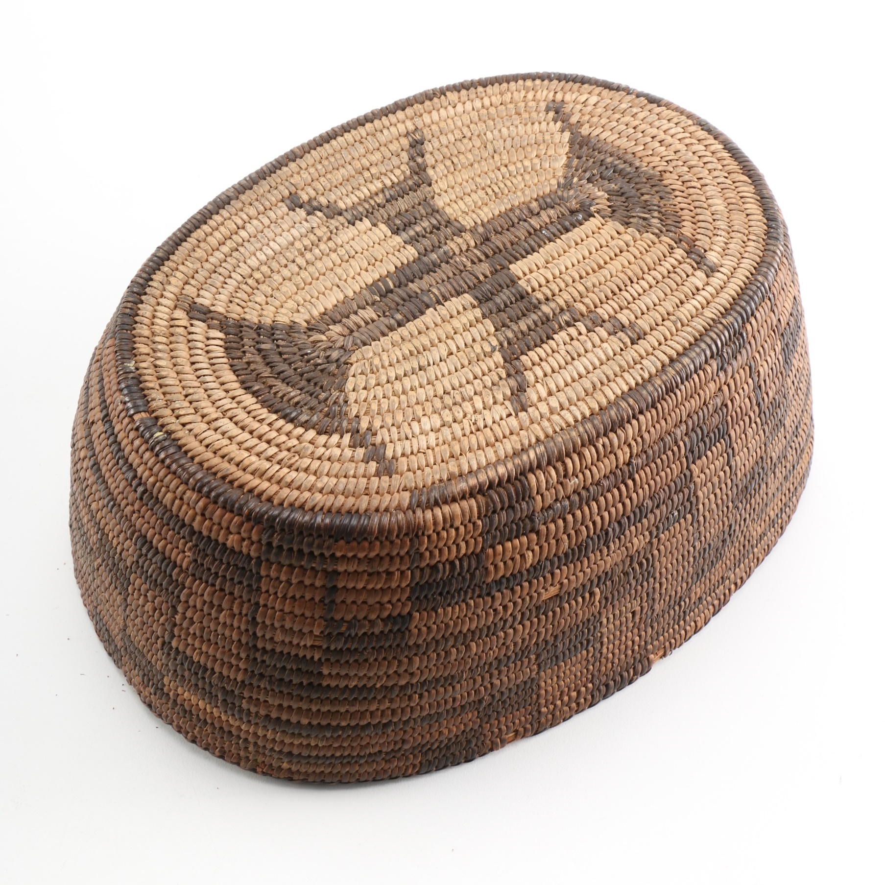 Circa 1900 Pima Native American Coiled Oval Basket