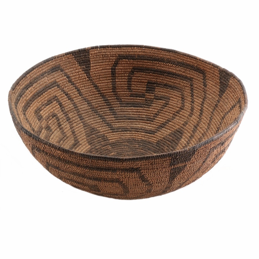 Circa 1900 Large Pima Native American Indian Coiled Basketry Bowl