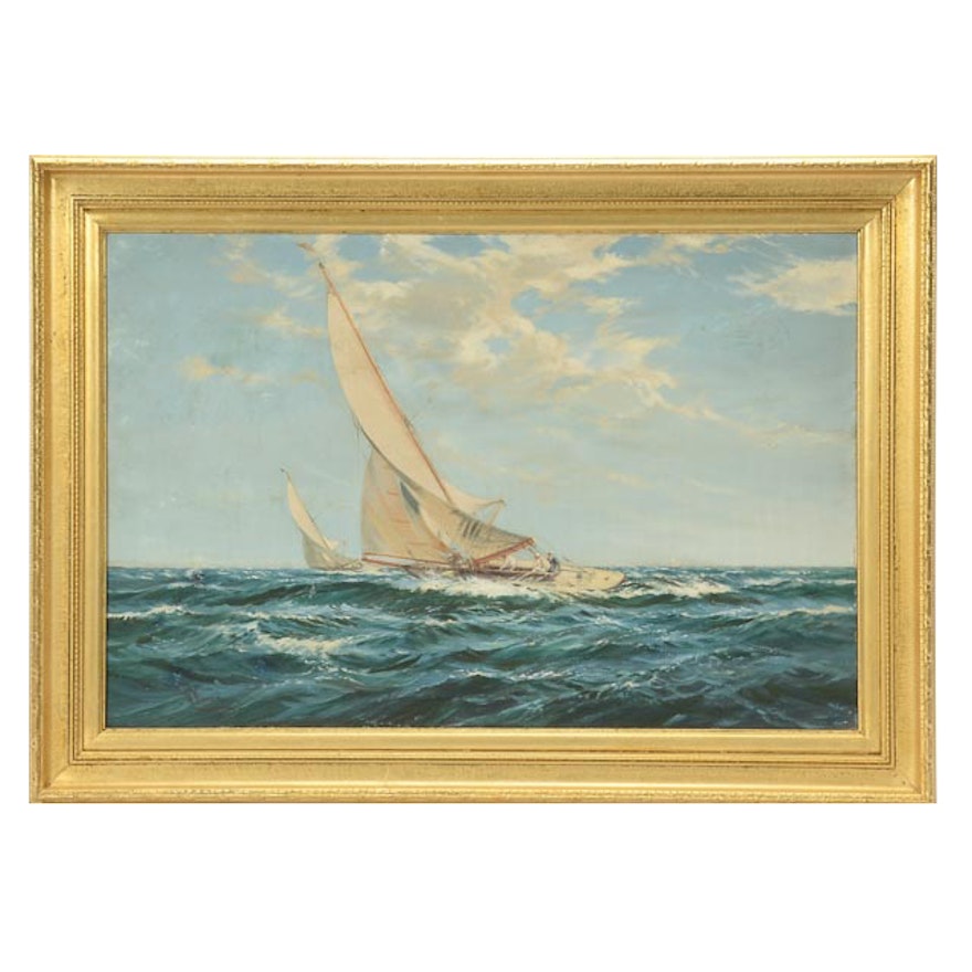 W. Knox Original Vintage Oil Maritime Painting on Canvas