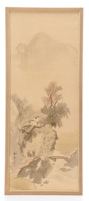 Chinese Ink Wash Landscape Painting with Gouache on Silk