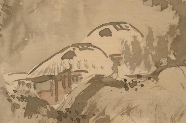 Chinese Ink Wash Landscape Painting with Gouache on Silk