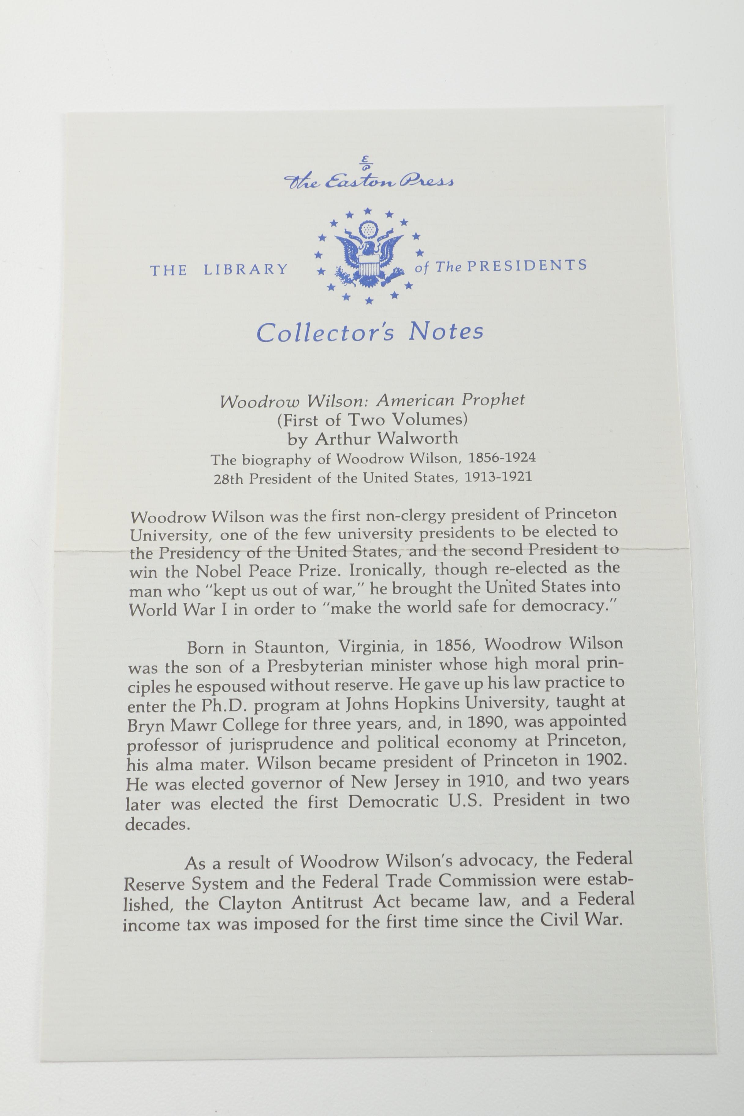 Woodrow Wilson "American Prophet" and "World Prophet" Biography Volumes