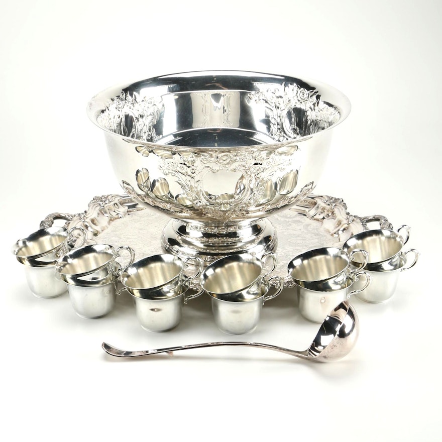 Oneida Silver Plate Punch Bowl and Accessories