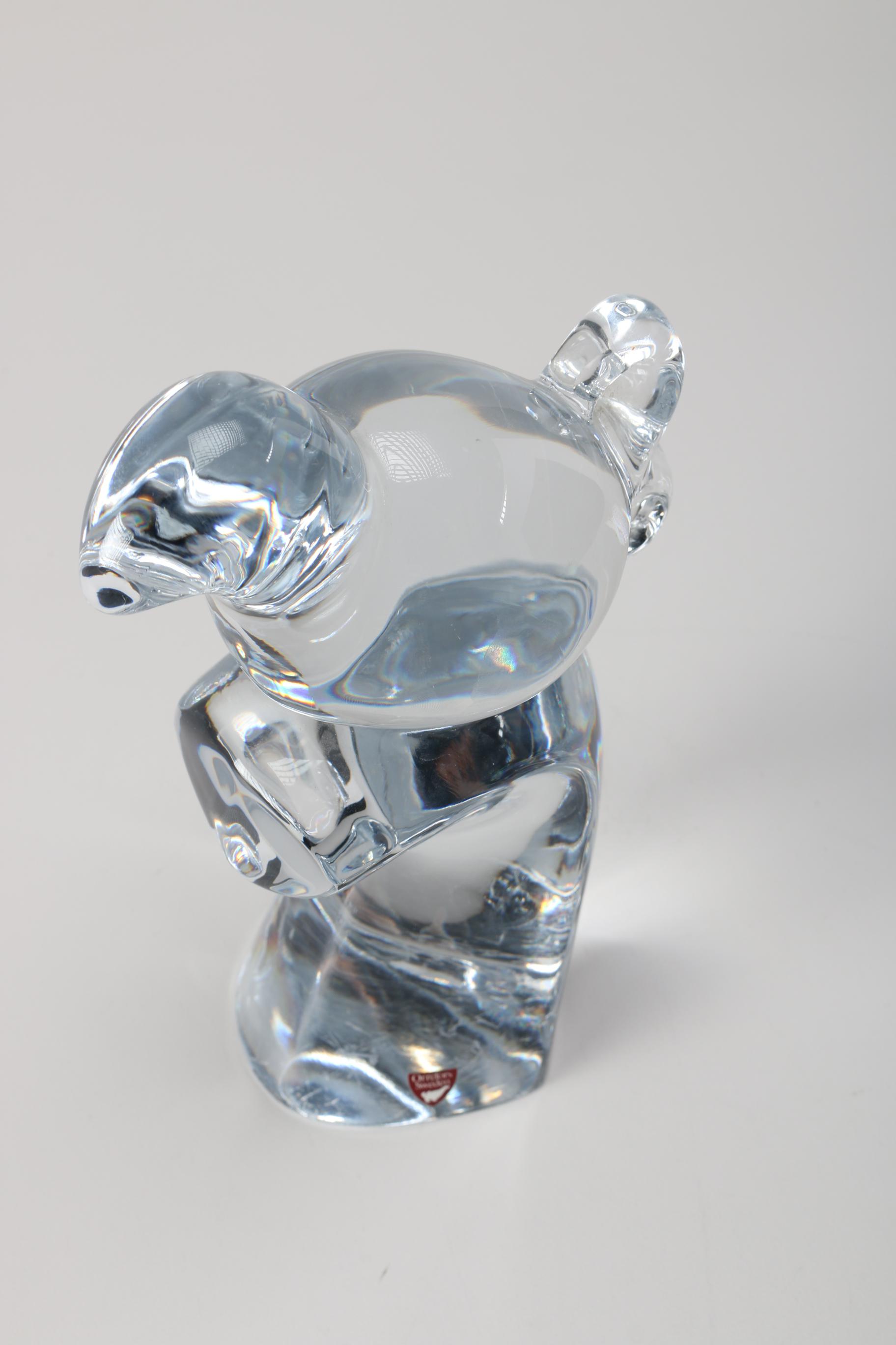 Orrefors Crystal Bird on Branch Sculpture