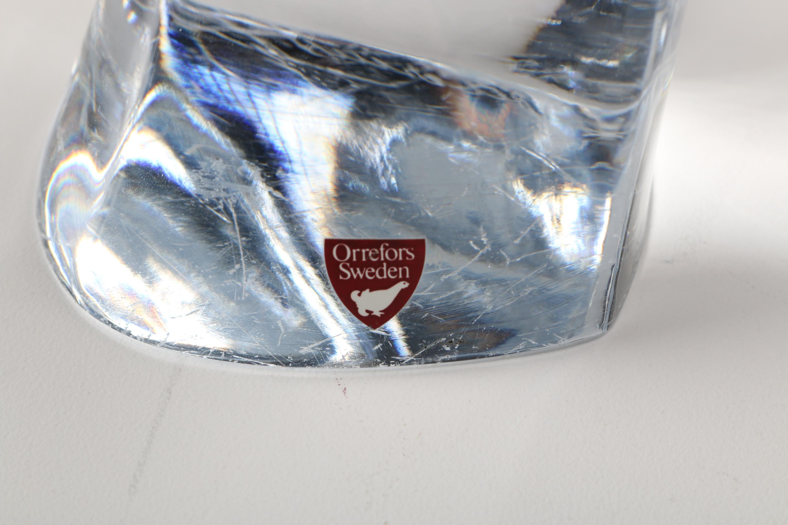 Orrefors Crystal Bird on Branch Sculpture