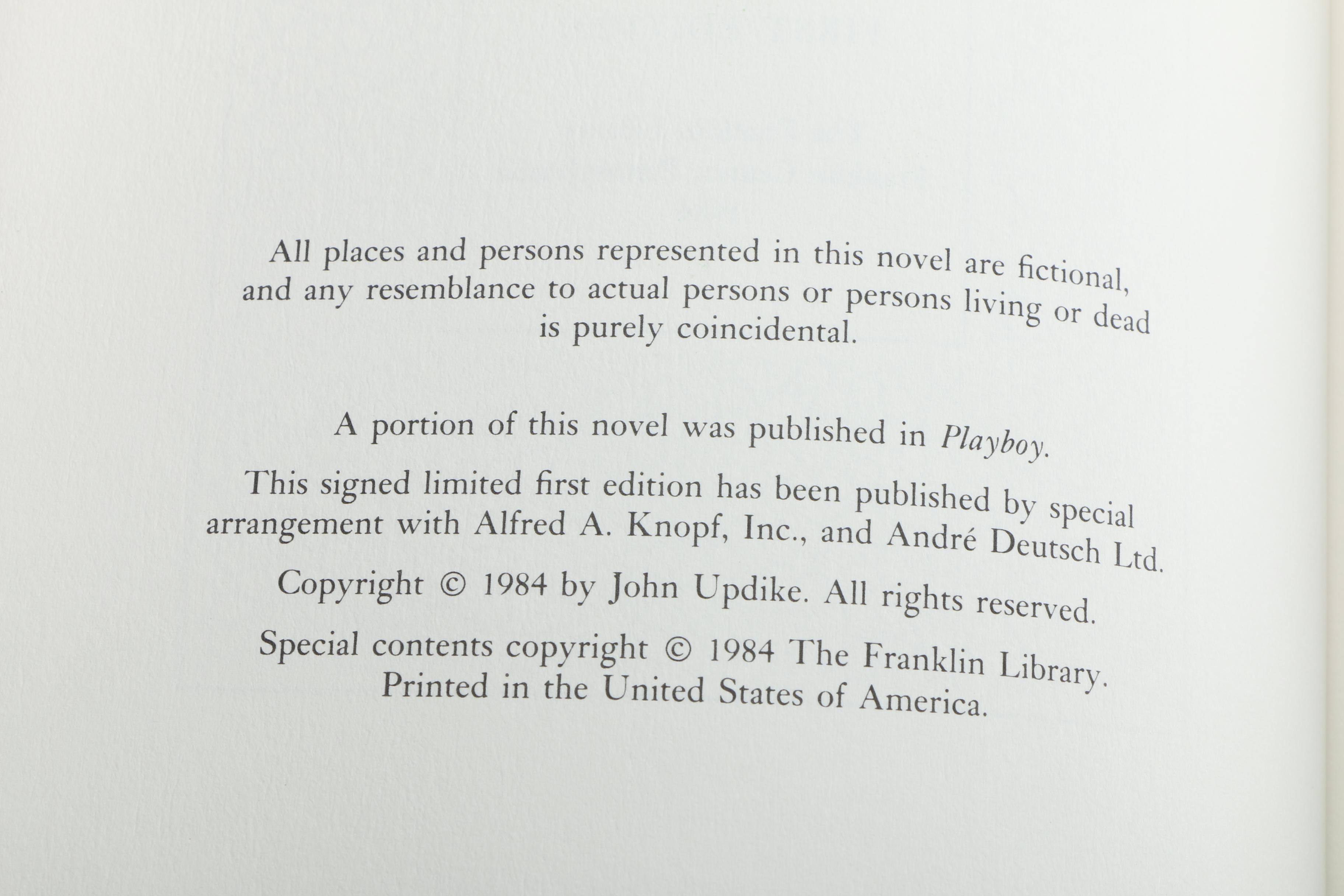 Signed First Edition Book "The Witches of Eastwick" by John Updike Franklin Library