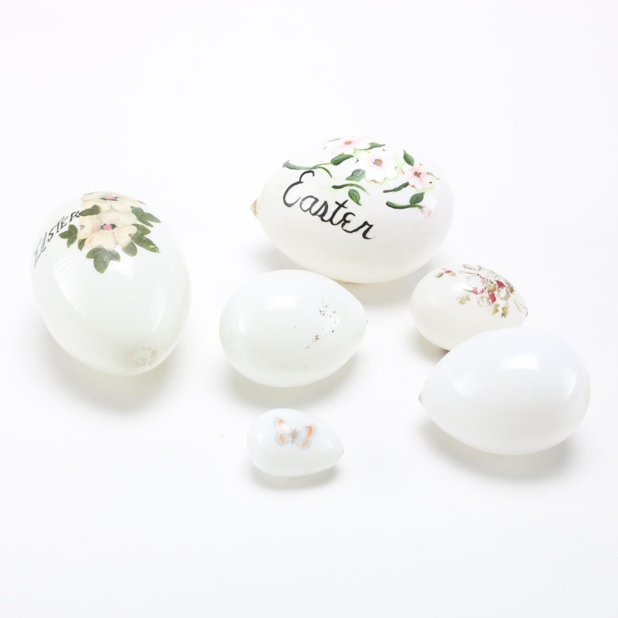 Assorted Late Victorian White Blown Glass Eggs