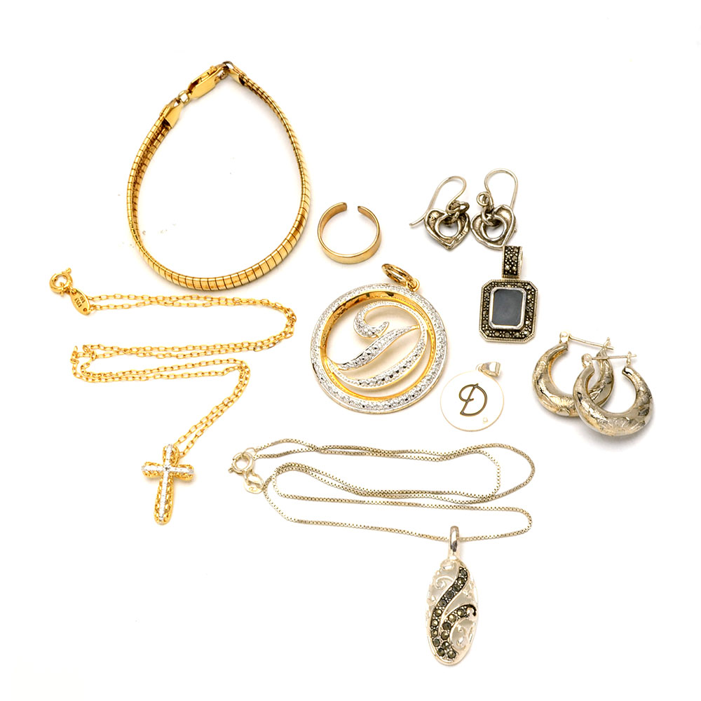 Sterling Jewelry Assortment With Marcasite and Onyx