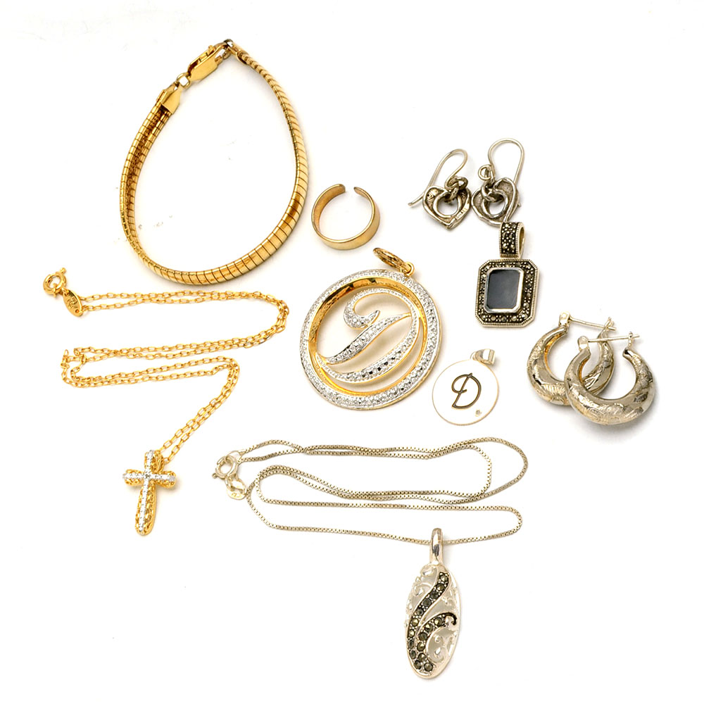 Sterling Jewelry Assortment With Marcasite and Onyx