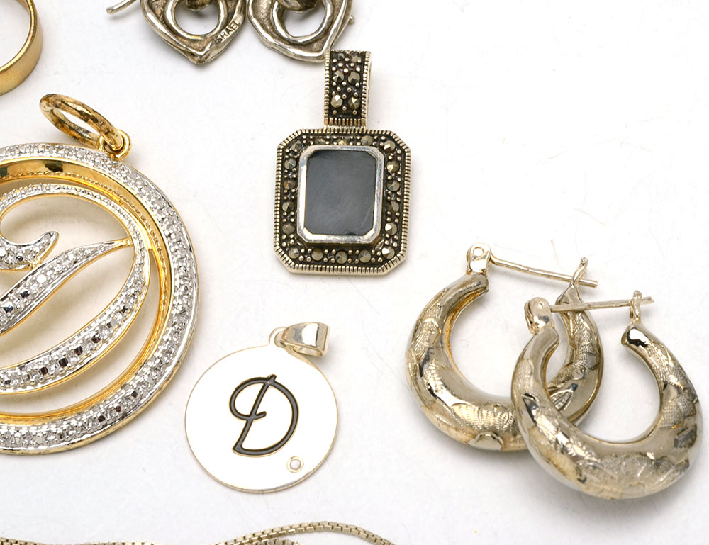 Sterling Jewelry Assortment With Marcasite and Onyx