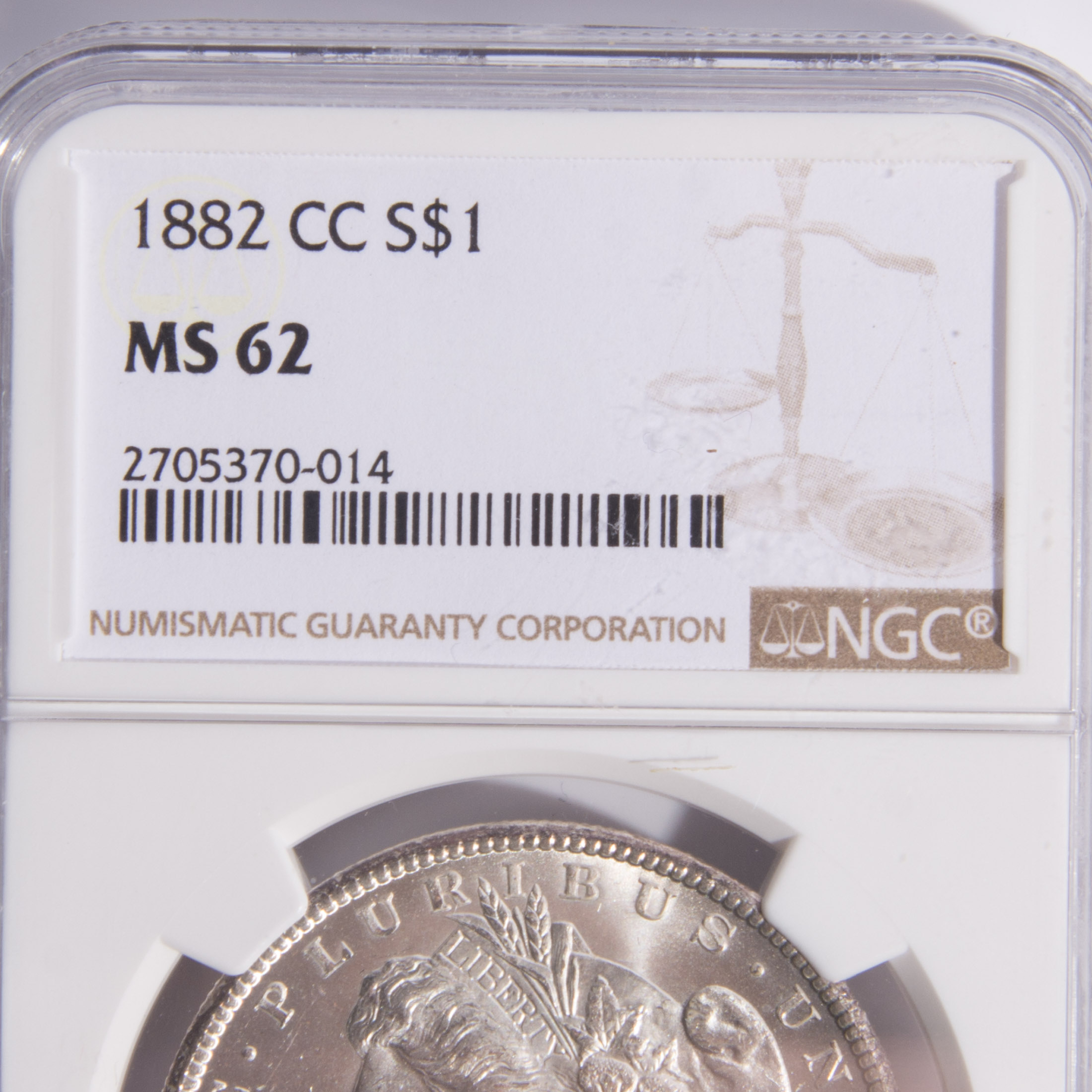 1882-CC Morgan Silver Dollar NGC Graded MS 62