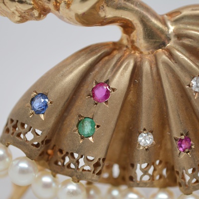 14K Yellow Gold Gemstone Ballerina Brooch