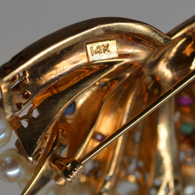 14K Yellow Gold Gemstone Ballerina Brooch