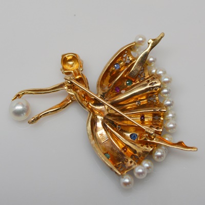 14K Yellow Gold Gemstone Ballerina Brooch