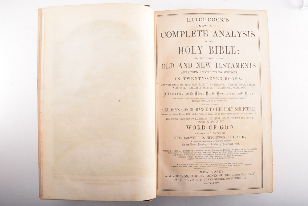 1869 "Hitchcock's New and Complete Analysis of the Holy Bible" Edited by Rev. Roswell D. Hitchcock