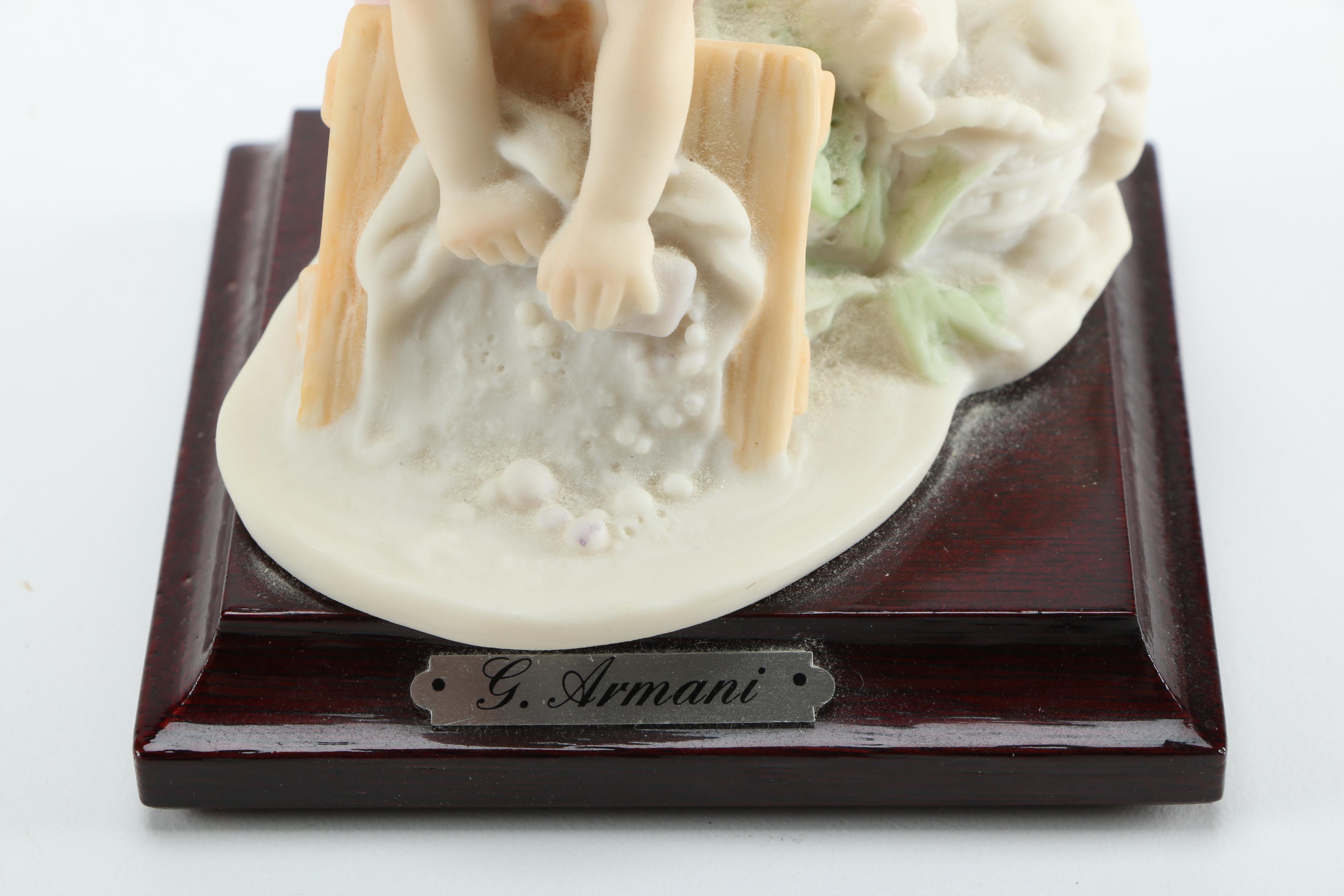 Giuseppe Armani Porcelain Figurines of Baby in Stroller and Girl Washing Clothing