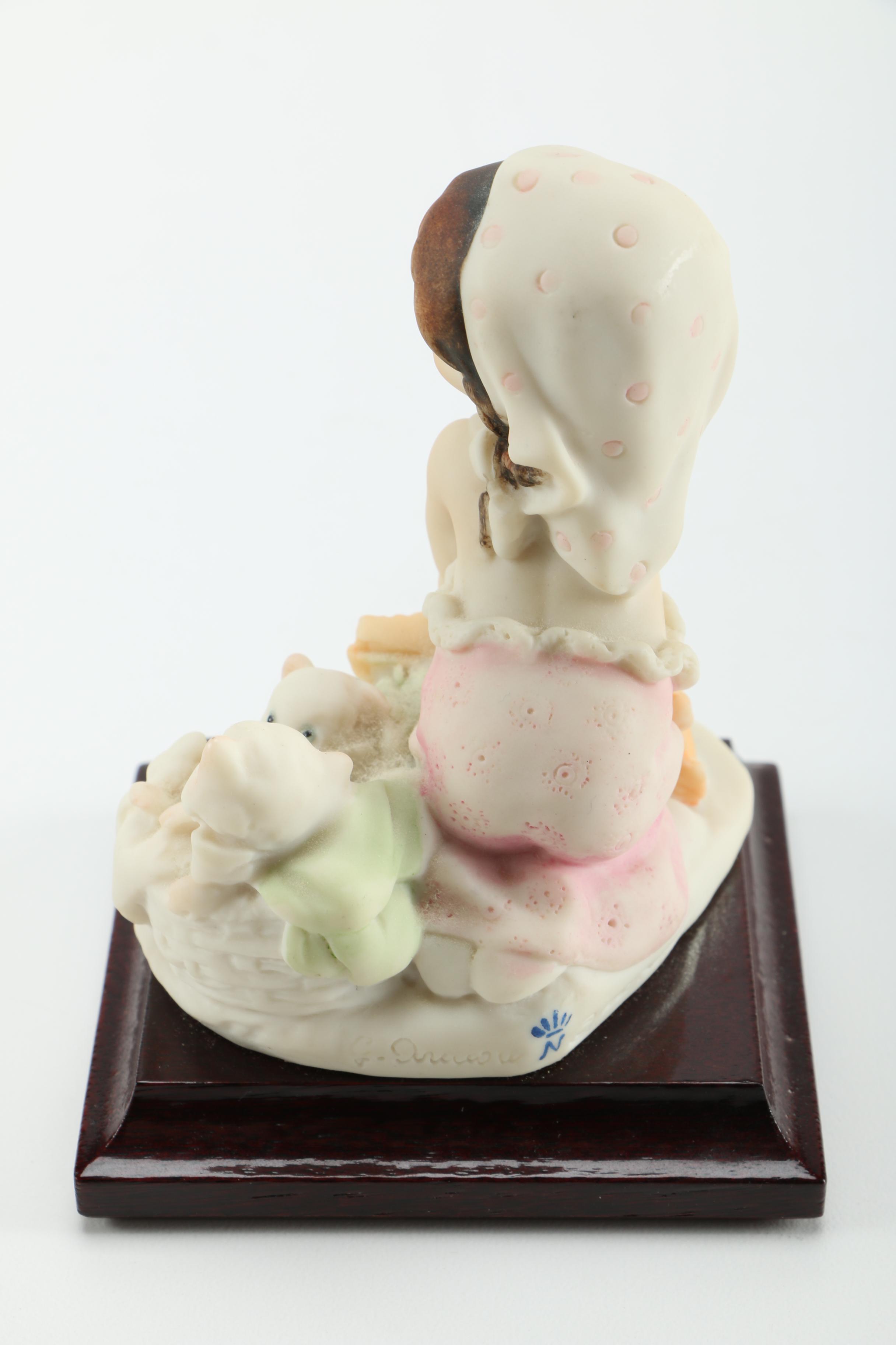 Giuseppe Armani Porcelain Figurines of Baby in Stroller and Girl Washing Clothing