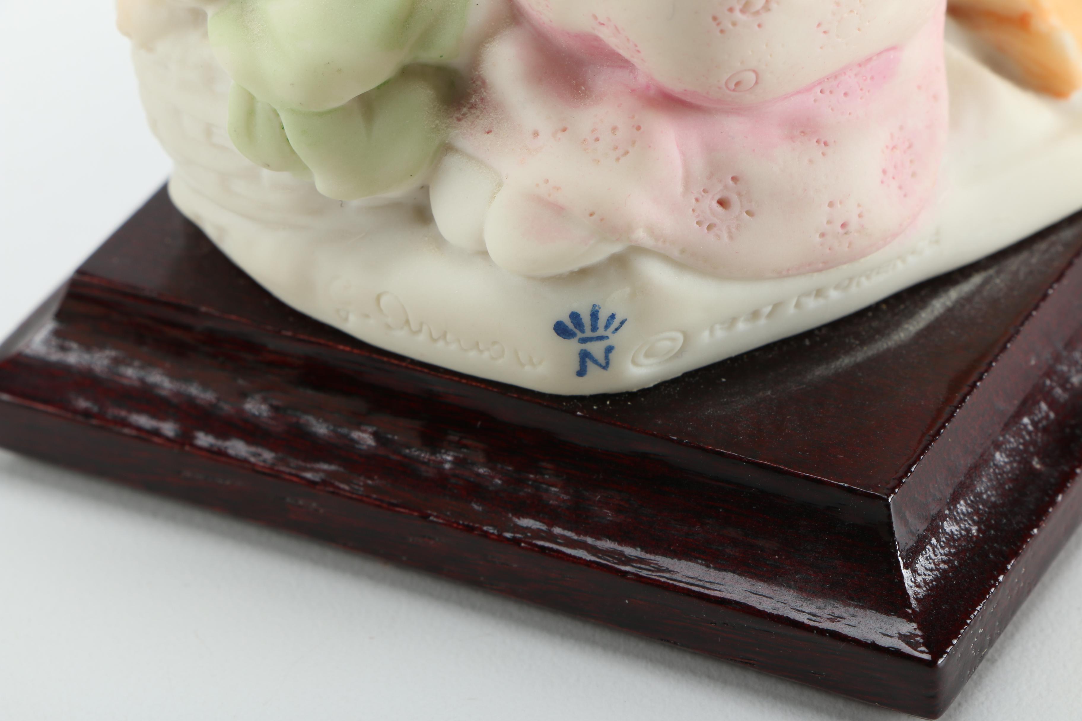 Giuseppe Armani Porcelain Figurines of Baby in Stroller and Girl Washing Clothing