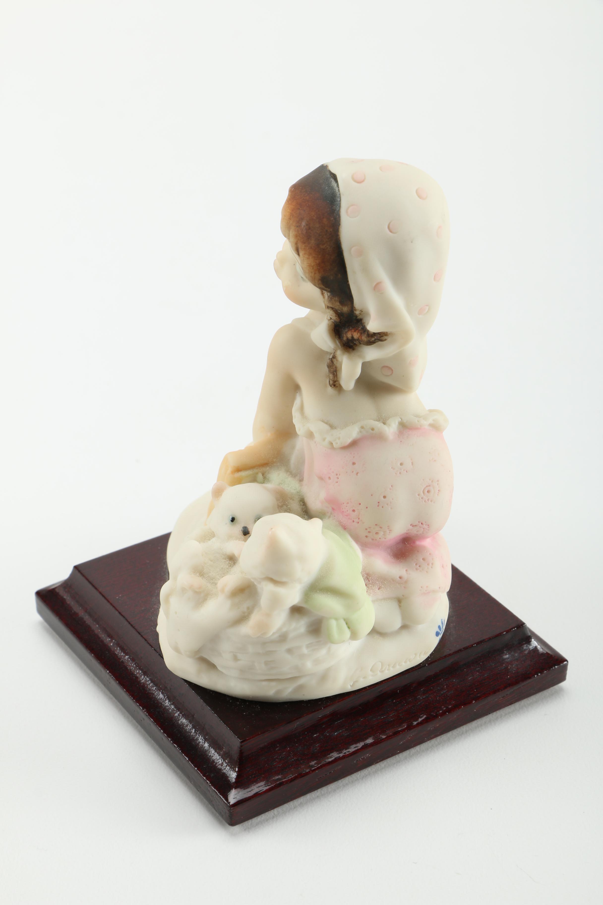 Giuseppe Armani Porcelain Figurines of Baby in Stroller and Girl Washing Clothing