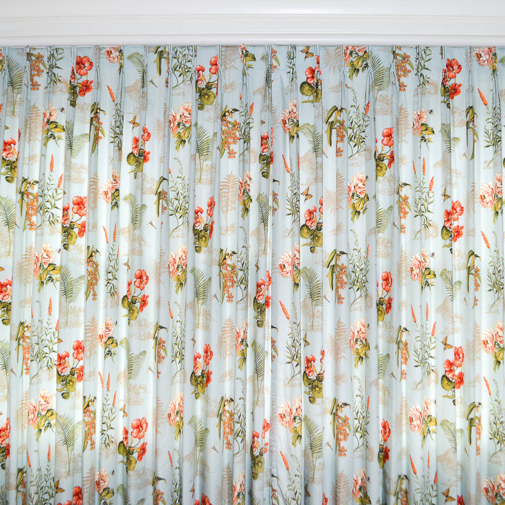 Two Custom Tropical Floral Print Drapery Panels