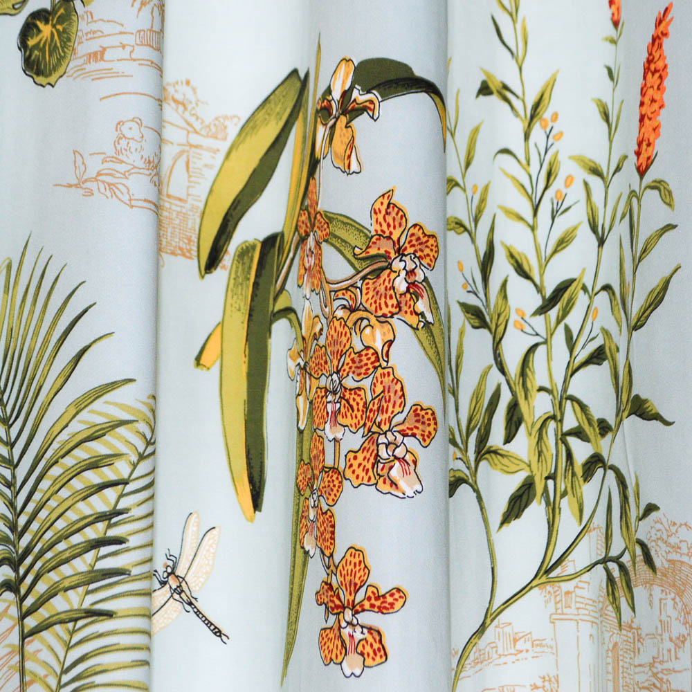 Two Custom Tropical Floral Print Drapery Panels