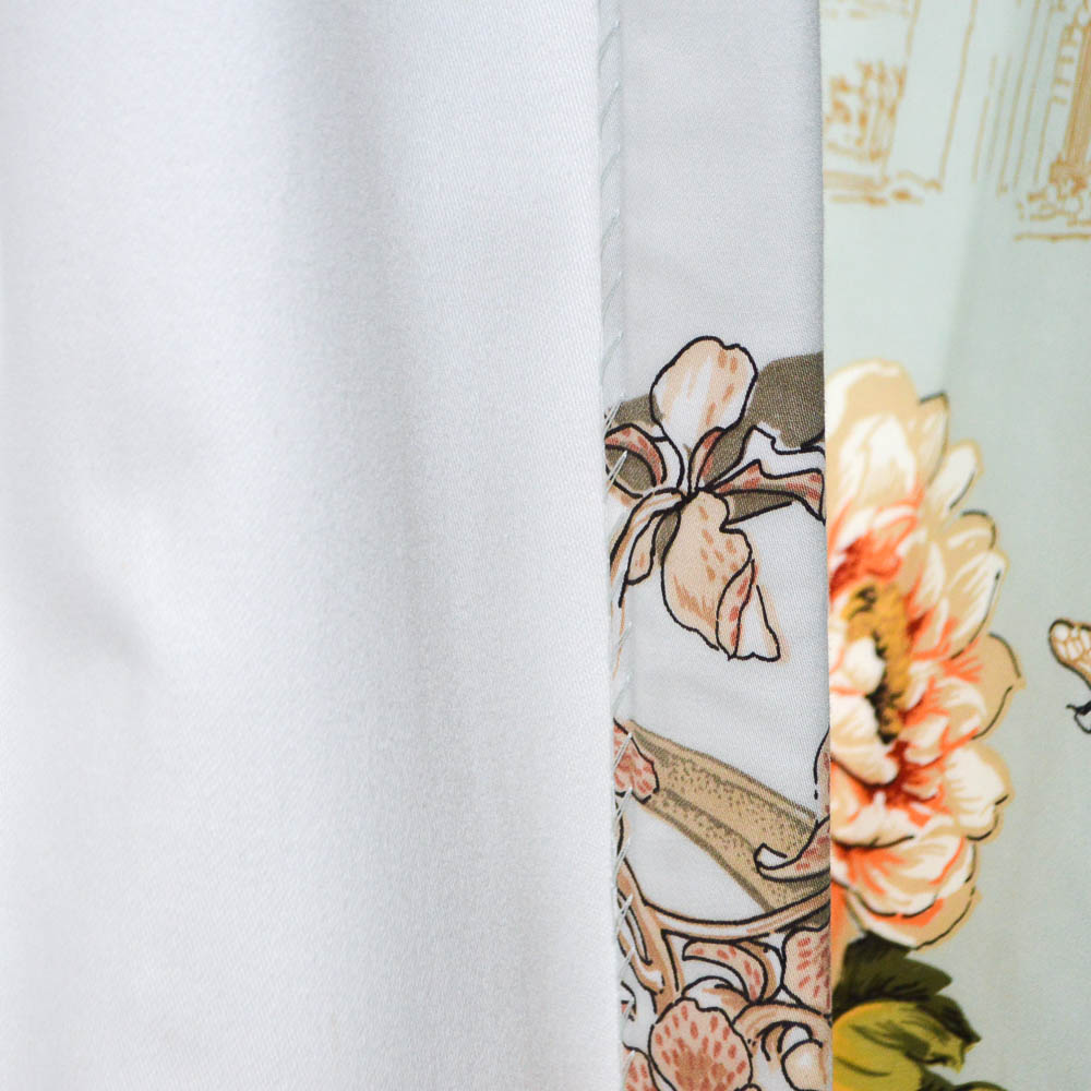 Two Custom Tropical Floral Print Drapery Panels