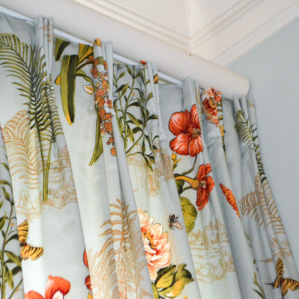Two Custom Tropical Floral Print Drapery Panels