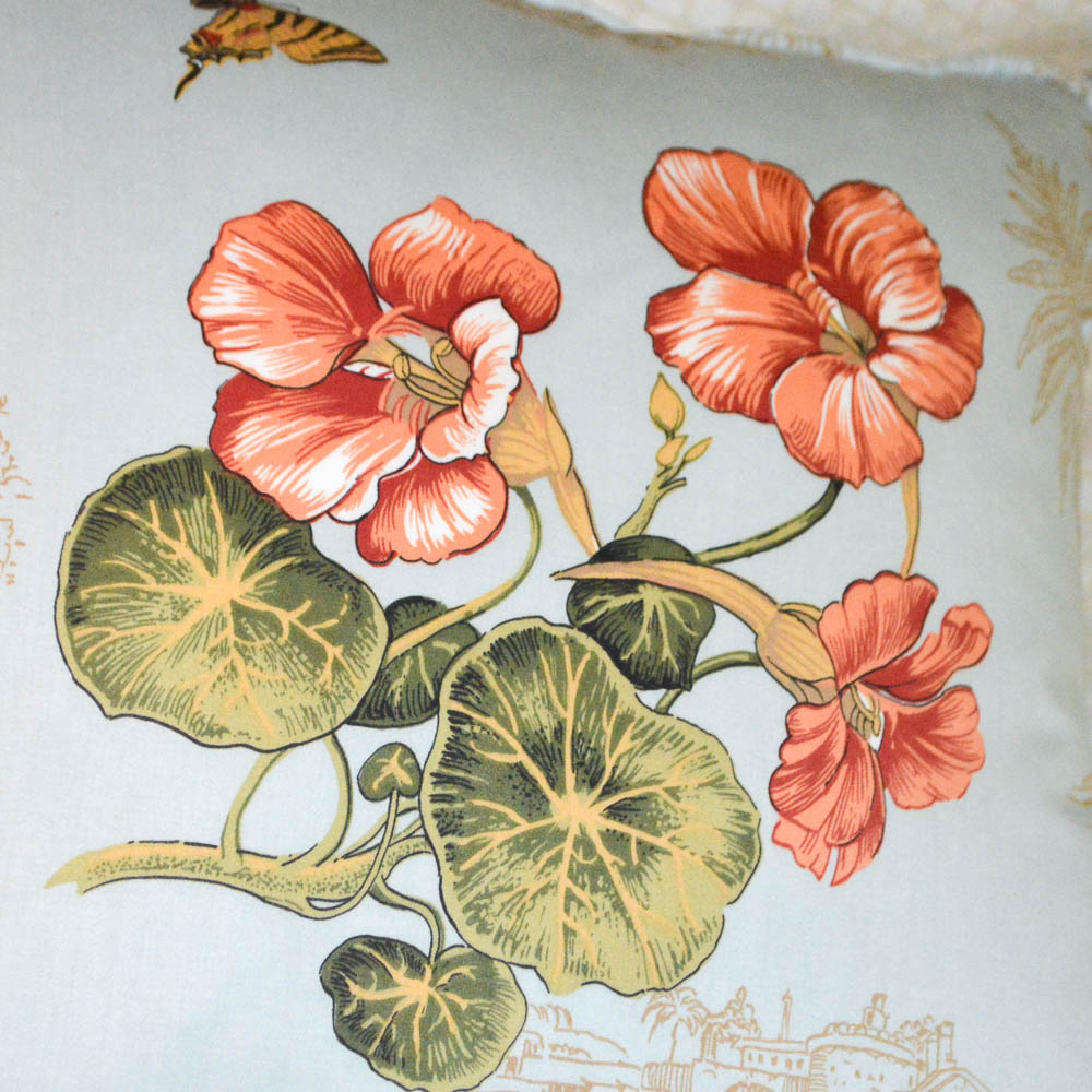 Two Custom Tropical Floral Print Drapery Panels