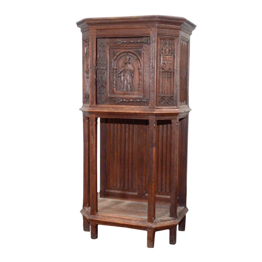 Antique Tabernacle Style Oak Cabinet