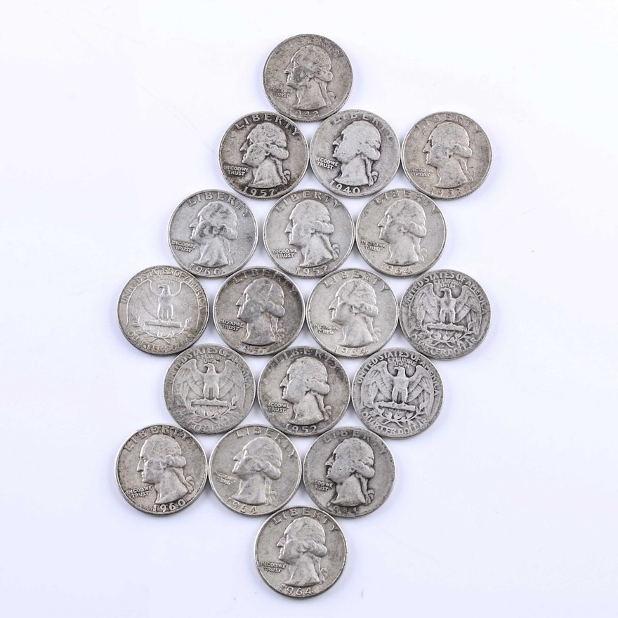 Eighteen Washington Silver Quarters