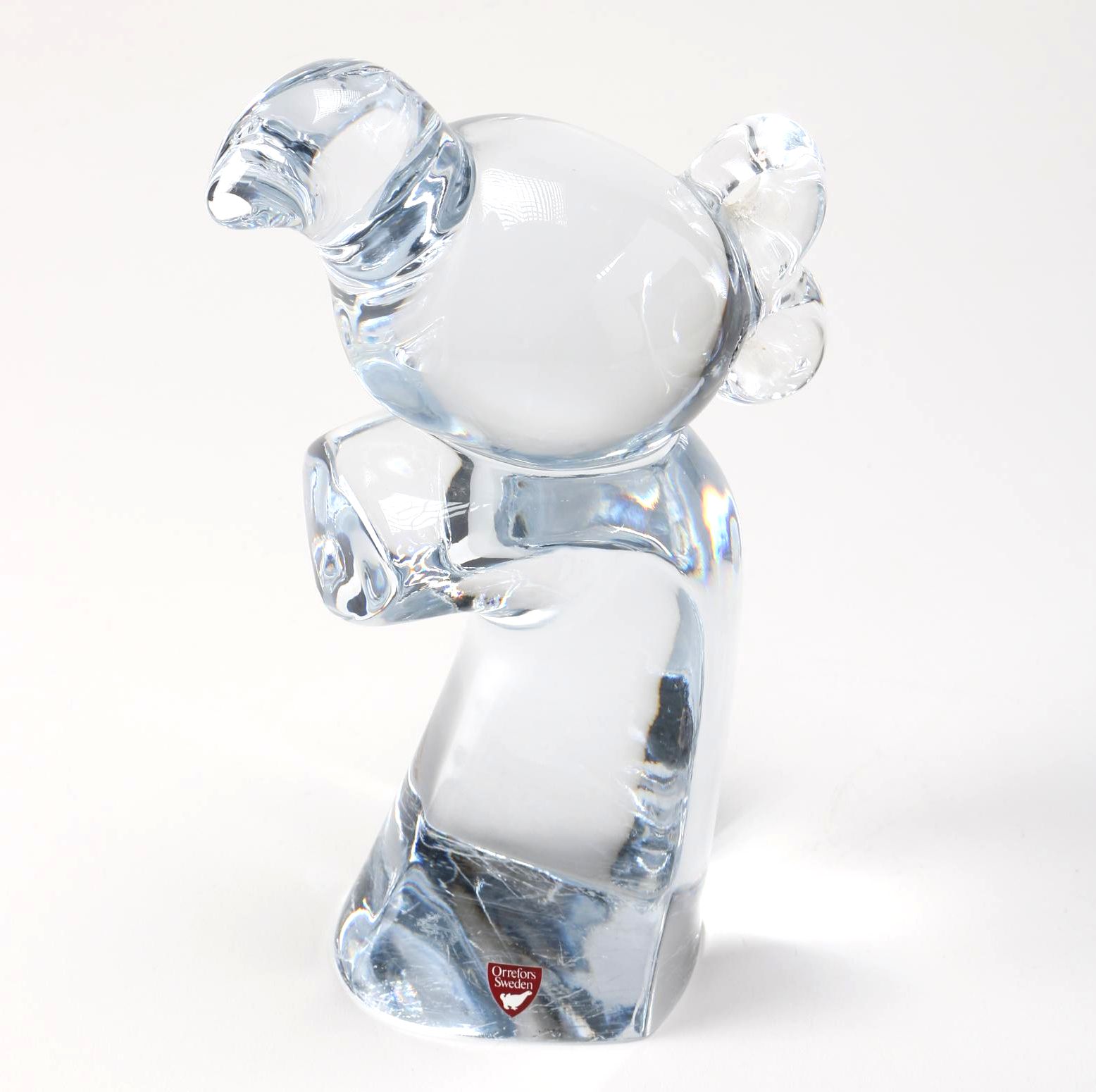 Orrefors Crystal Bird on Branch Sculpture