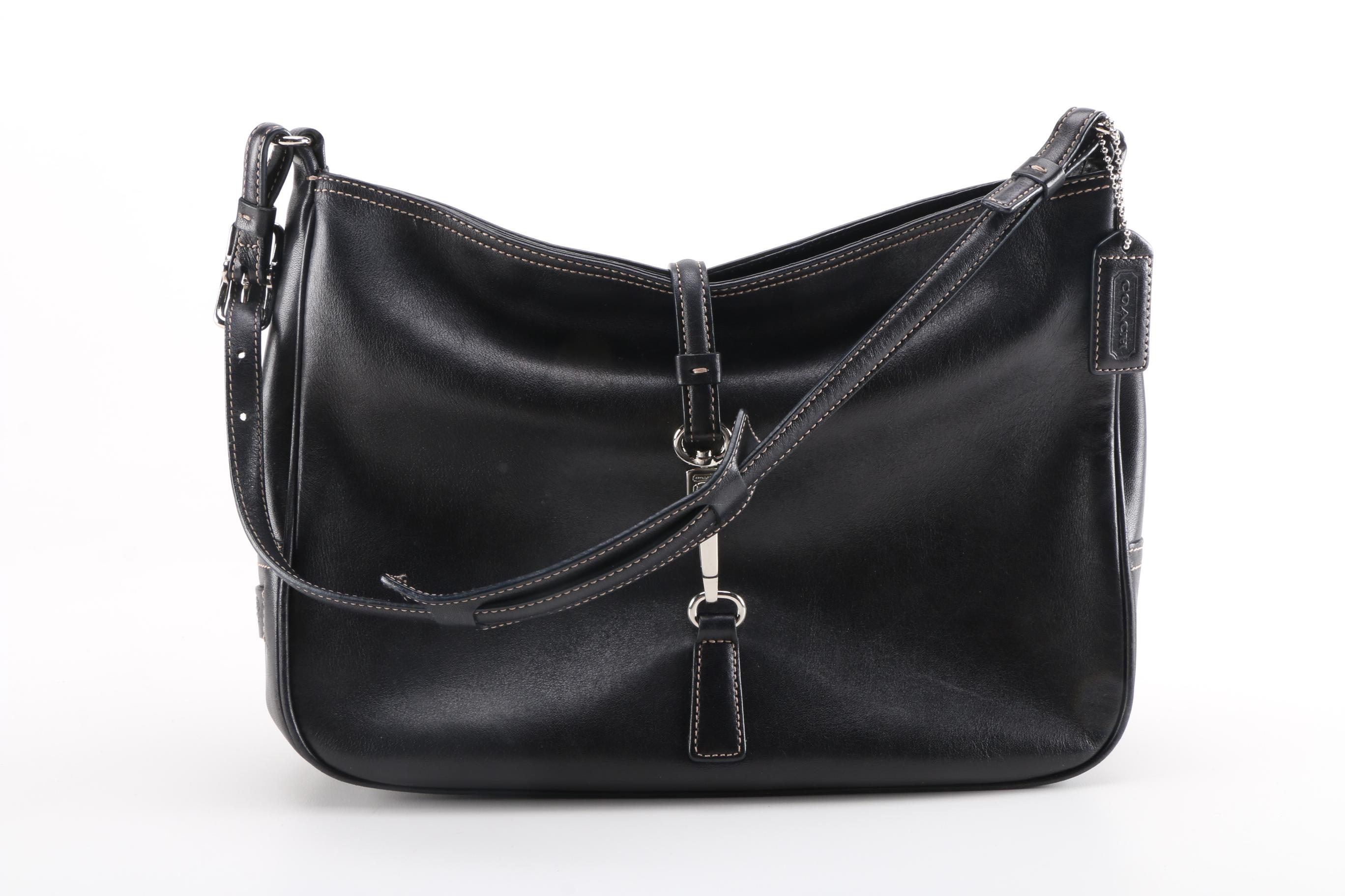 Coach Hampton Clip Lock Black Leather Hobo Bag