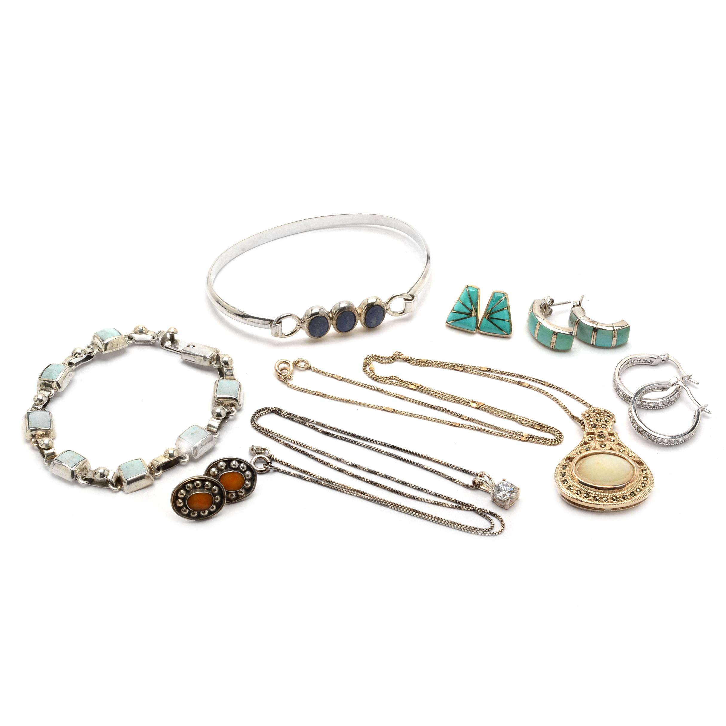 Sterling Jewelry with Mother of Pearl, Glass and Enamel Accents