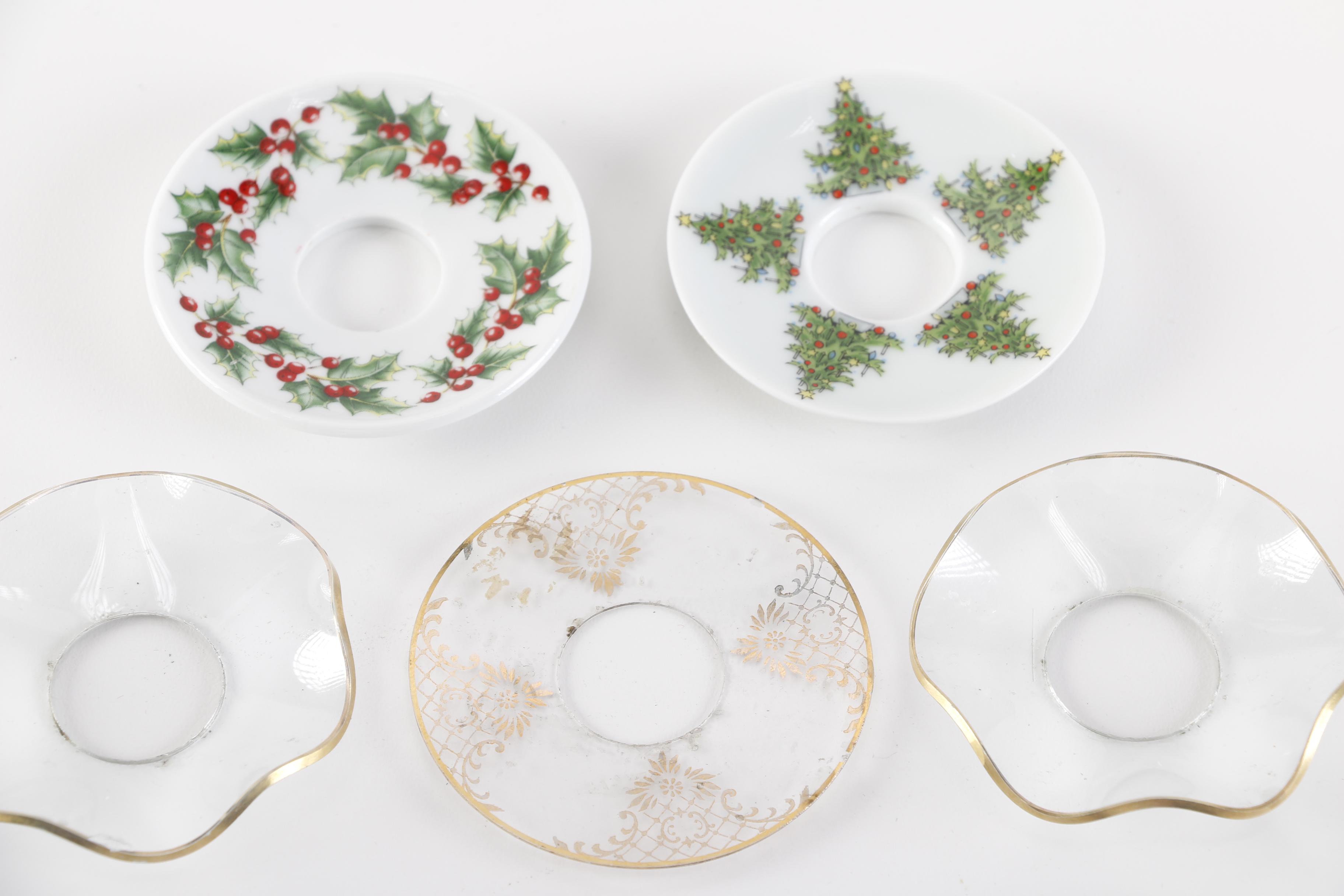 Collection Of  Vintage Glass Candle Saucers