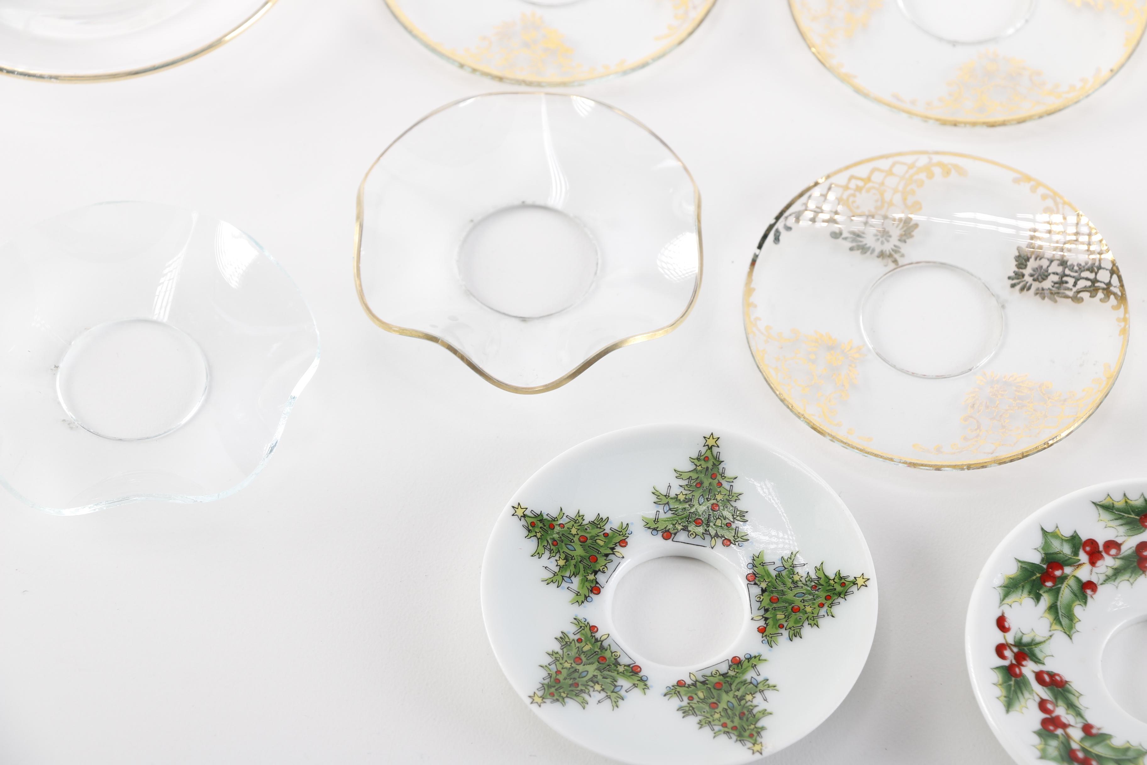 Collection Of  Vintage Glass Candle Saucers