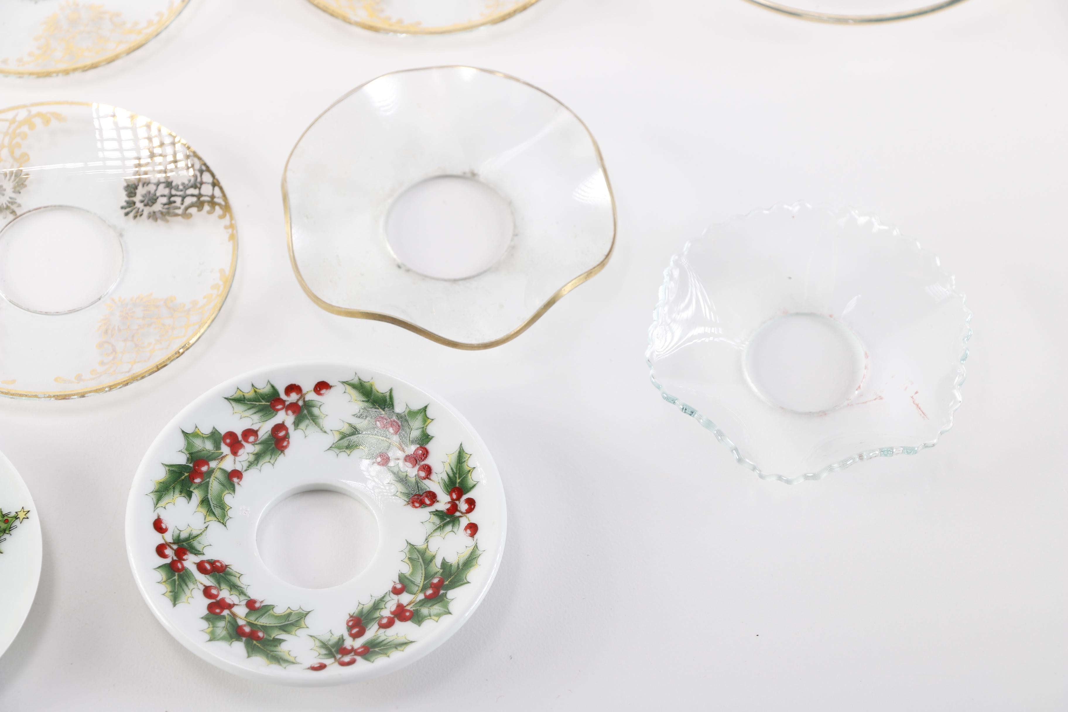 Collection Of  Vintage Glass Candle Saucers