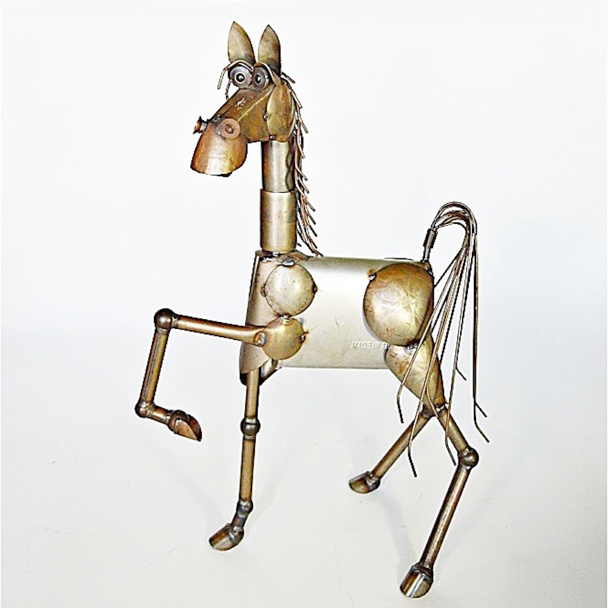 Folk Art Metal Horse Sculpture
